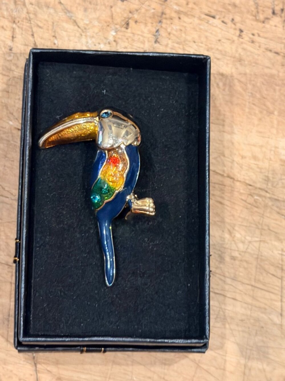 Colorful Toucan Enamel Pin With Gold-Tone Finish Rainbow Accents And Gift Box In - Picture 6 of 6